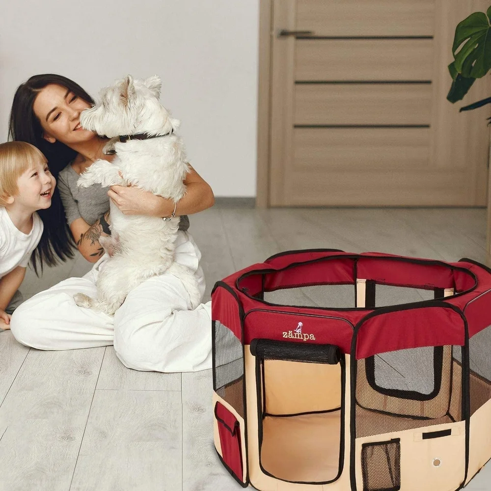 Zampa Red & Tan Portable Pet Playpen